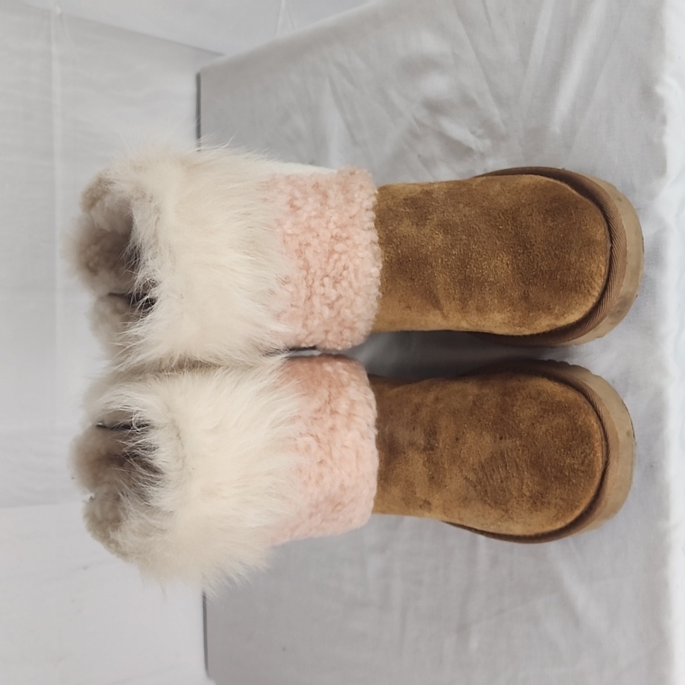 Ugg Classic Patchwork Pink And White Fur Lace Up … - image 2